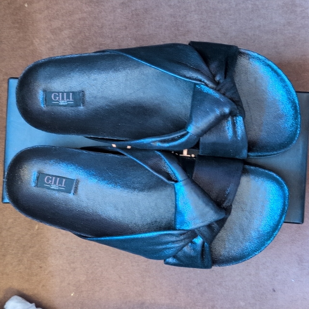G.I.L.I. GI-PEARLIA BLACK SHIMMER FABRIC SLIDE ON SANDALS 8M NIB - Picture 7 of 10
